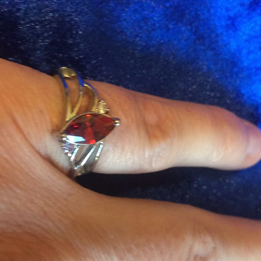 Garnet and white topaz silver ring